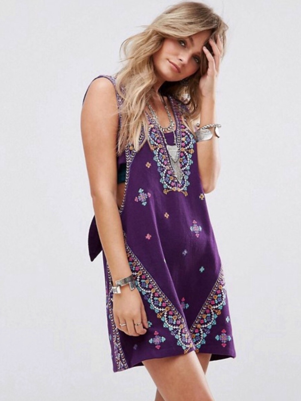 Free people purple embroidered tank dress